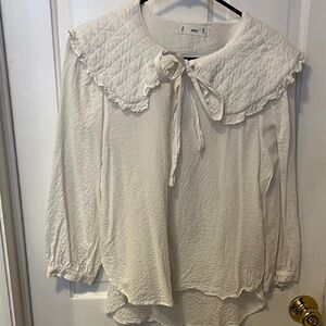 Mango White Babydoll Collar Blouse
